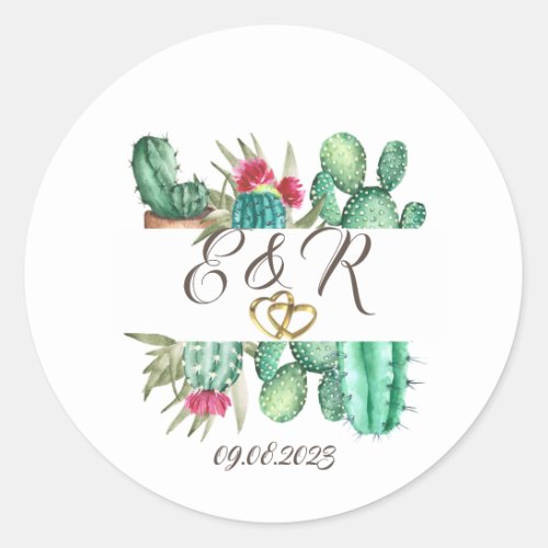 Watercolor Cactus Rings  Classic Round Sticker