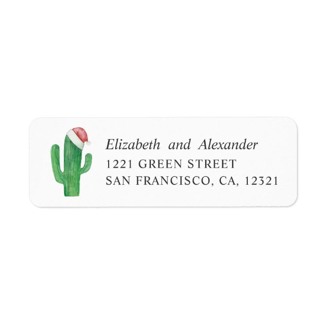 Watercolor cactus. Santa Claus. Christmas address Label (Front)