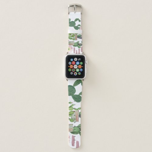 Watercolor Cactus Seamless Painting Pattern Apple Watch Band