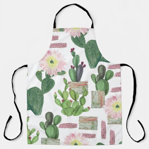 Watercolor Cactus Seamless Painting Pattern Apron