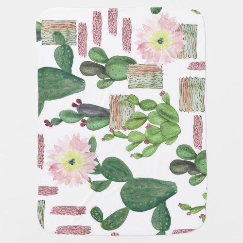 Watercolor Cactus Seamless Painting Pattern Baby Blanket