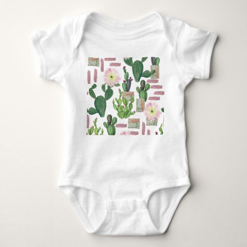 Watercolor Cactus Seamless Painting Pattern Baby Bodysuit