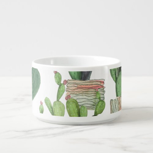 Watercolor Cactus Seamless Painting Pattern Bowl