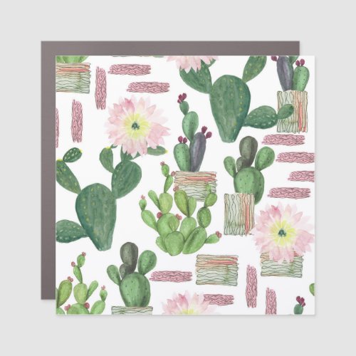 Watercolor Cactus Seamless Painting Pattern Car Magnet