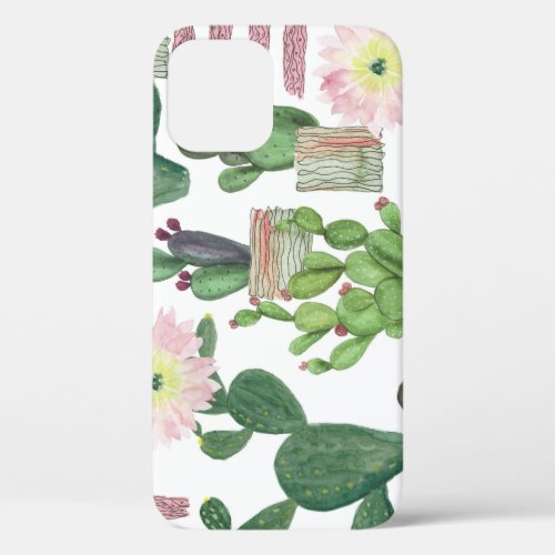 Watercolor Cactus Seamless Painting Pattern iPhone 12 Case