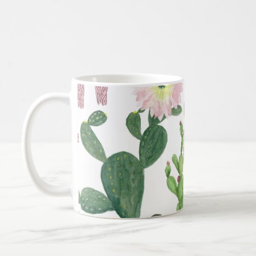 Watercolor Cactus Seamless Painting Pattern Coffee Mug