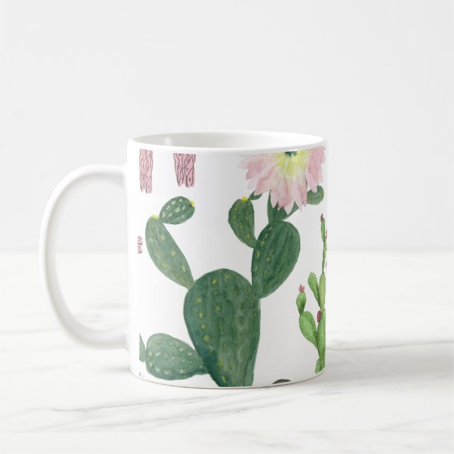 Watercolor Cactus Seamless Painting Pattern Coffee Mug (Left)