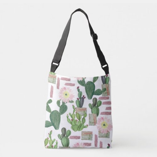 Watercolor Cactus Seamless Painting Pattern Crossbody Bag