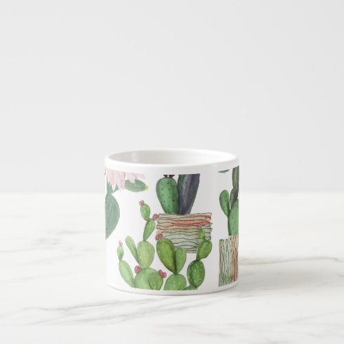 Watercolor Cactus Seamless Painting Pattern Espresso Cup