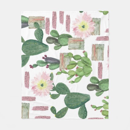 Watercolor Cactus Seamless Painting Pattern Fleece Blanket