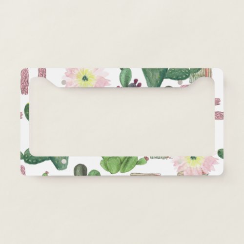 Watercolor Cactus Seamless Painting Pattern License Plate Frame