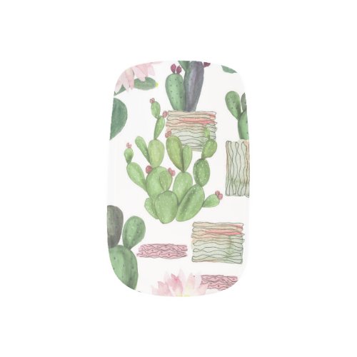 Watercolor Cactus Seamless Painting Pattern Minx Nail Art