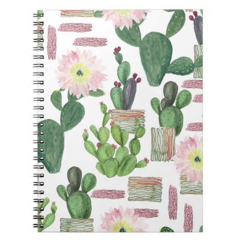 Watercolor Cactus Seamless Painting Pattern Notebook