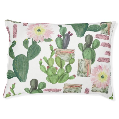 Watercolor Cactus Seamless Painting Pattern Pet Bed