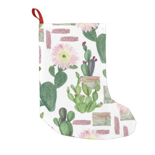 Watercolor Cactus Seamless Painting Pattern Small Christmas Stocking