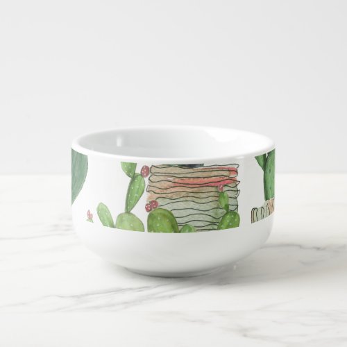 Watercolor Cactus Seamless Painting Pattern Soup Mug