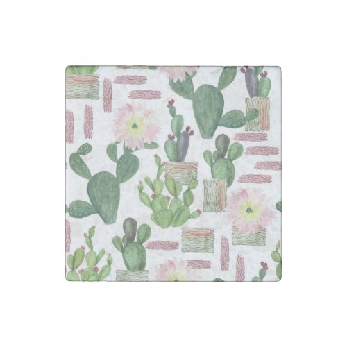 Watercolor Cactus Seamless Painting Pattern Stone Magnet