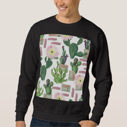 Watercolor Cactus Seamless Painting Pattern Sweatshirt