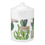 Watercolor Cactus Seamless Painting Pattern Teapot