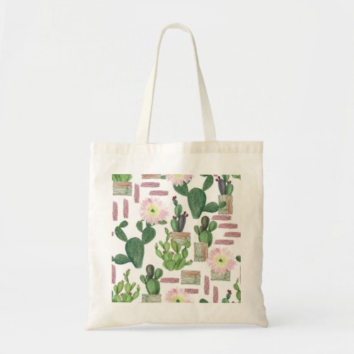 Watercolor Cactus Seamless Painting Pattern Tote Bag