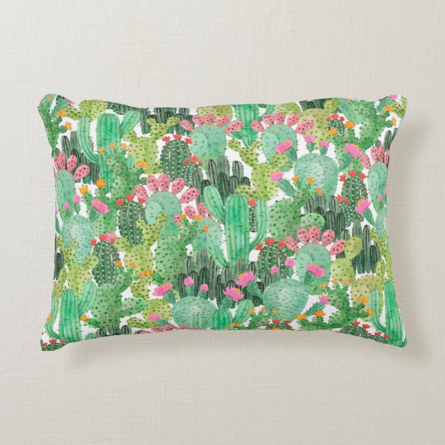 Watercolor cactus seamless pattern accent pillow (Front)