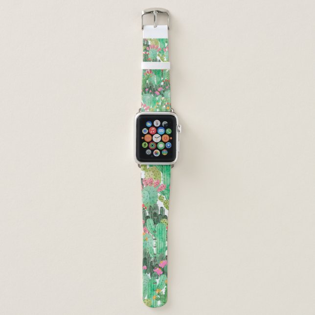 Watercolor cactus seamless pattern apple watch band (Front)