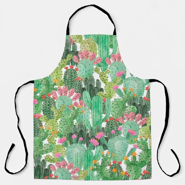 Watercolor cactus seamless pattern apron (Front)
