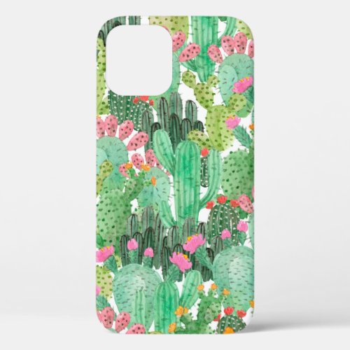 Watercolor cactus seamless pattern iPhone 12 case