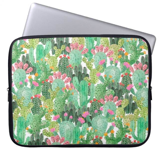 Watercolor cactus seamless pattern laptop sleeve (Front)