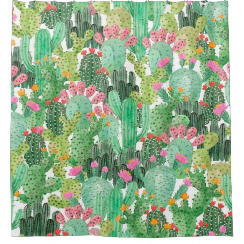 Watercolor cactus seamless pattern shower curtain