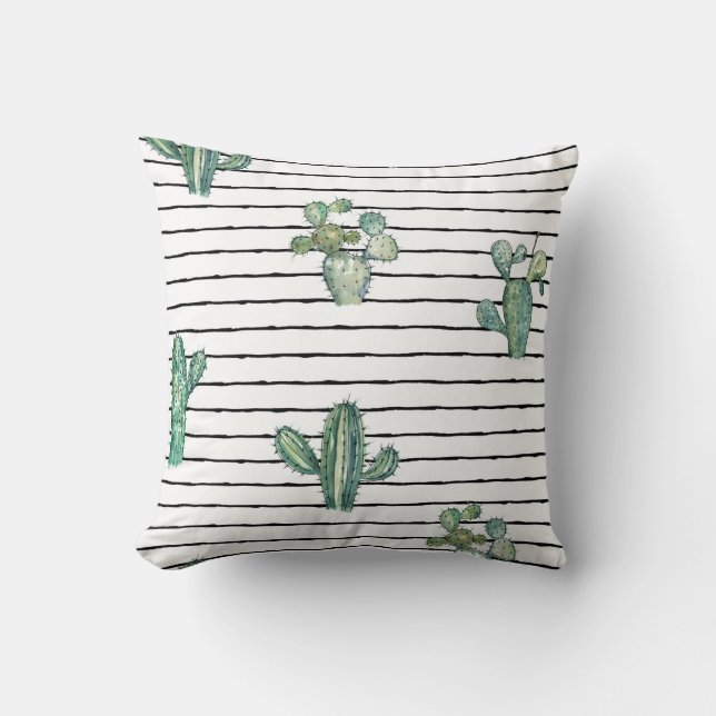 Watercolor cactus seamless pattern throw pillow (Front)