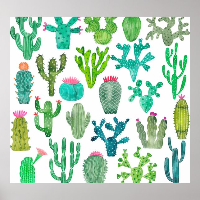 Watercolor Cactus Set: Artistic Collection Poster (Front)