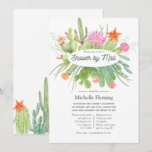 Watercolor Cactus Shower by Mail Invitation (Front/Back)