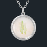 Watercolor Cactus Simple Southwestern Design Silver Plated Necklace<br><div class="desc">Watercolor Cactus Simple Southwestern Design</div>