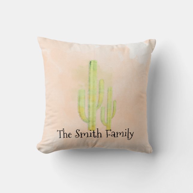 Watercolor Cactus Simple Southwestern Throw Pillow (Front)