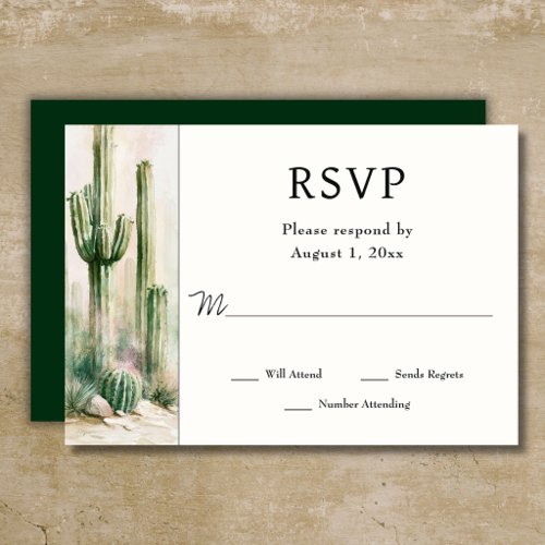 Watercolor Cactus Southwestern Desert Wedding RSVP Card