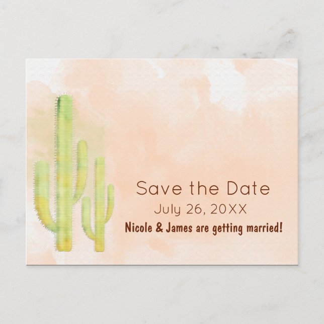 Watercolor Cactus Southwestern Save The Date Announcement Postcard (Front)