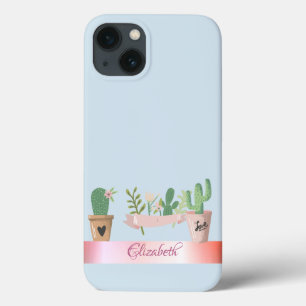 Watercolor Cactus ,Stripe iPhone 13 Case