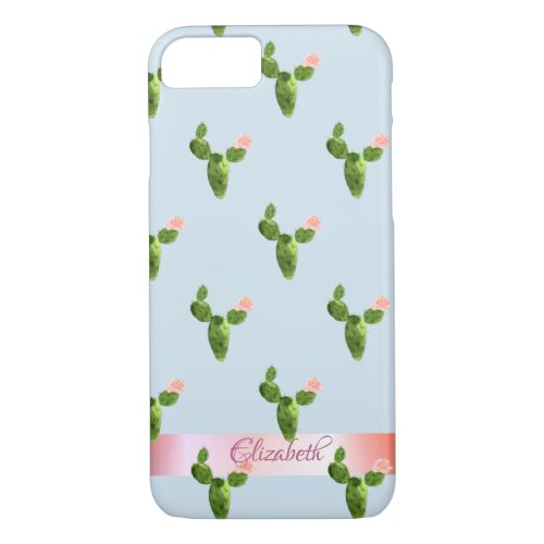 Watercolor Cactus Stripe _ Personalized iPhone 87 Case