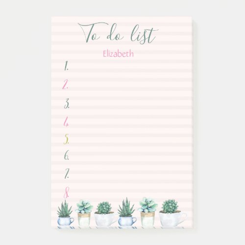 Watercolor Cactus Succulend Striped To Do List  Post_it Notes