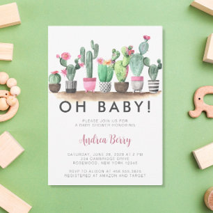 Watercolor Cactus Succulent Baby Shower Invitation