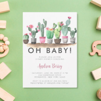 Watercolor Cactus Succulent Baby Shower Invitation