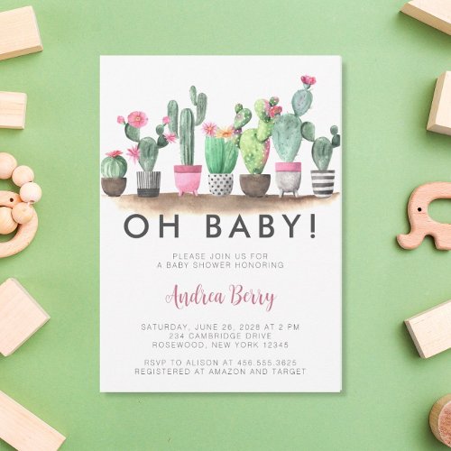 Watercolor Cactus Succulent Baby Shower Invitation