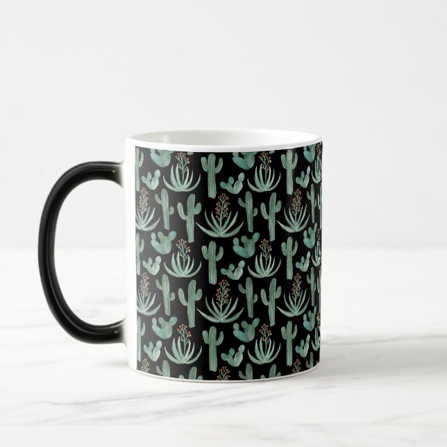 Watercolor Cactus & Succulent Desert Pattern Black Color Morph Mug (Left)