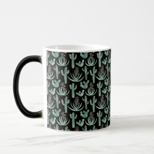 Watercolor Cactus  Succulent Desert Pattern Black Magic Mug