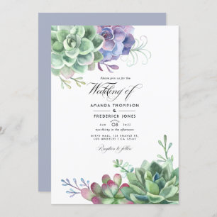 Watercolor Cactus Succulent Plants Wedding Photo Invitation