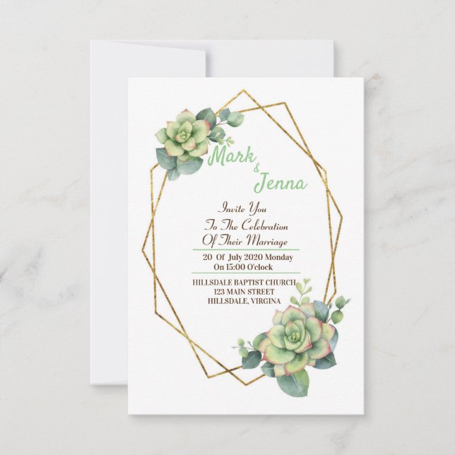 Watercolor Cactus & Succulent Wedding Invitation (Front)