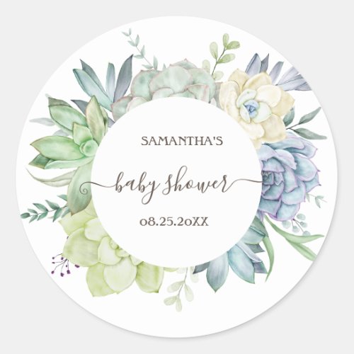 Watercolor Cactus Succulents Baby Shower   Classic Round Sticker