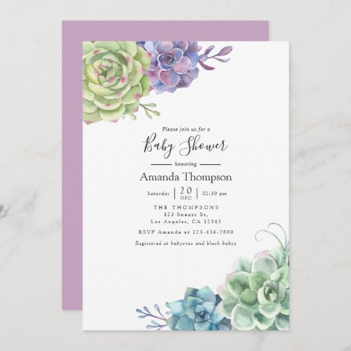 Watercolor Cactus Succulents Baby Shower Invitation