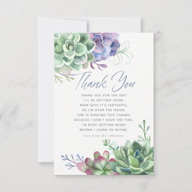 Watercolor Cactus Succulents Baby Shower Thank You (Front)
